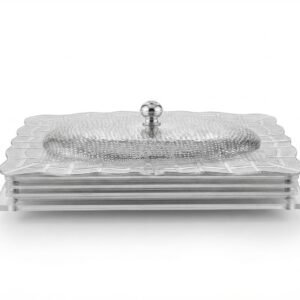 silver plated decorative storage box with acrylic plexi frame and embossed lid