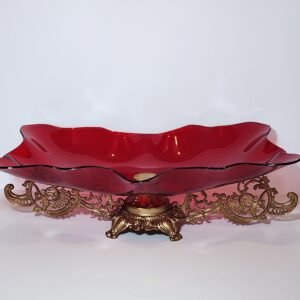 red acrylic plexi bowl with bronze stand